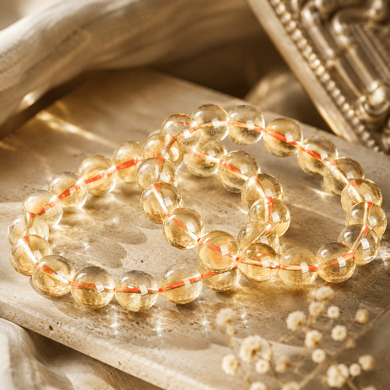 Natural Yellow Crystal Single-Loop Beaded Bracelet